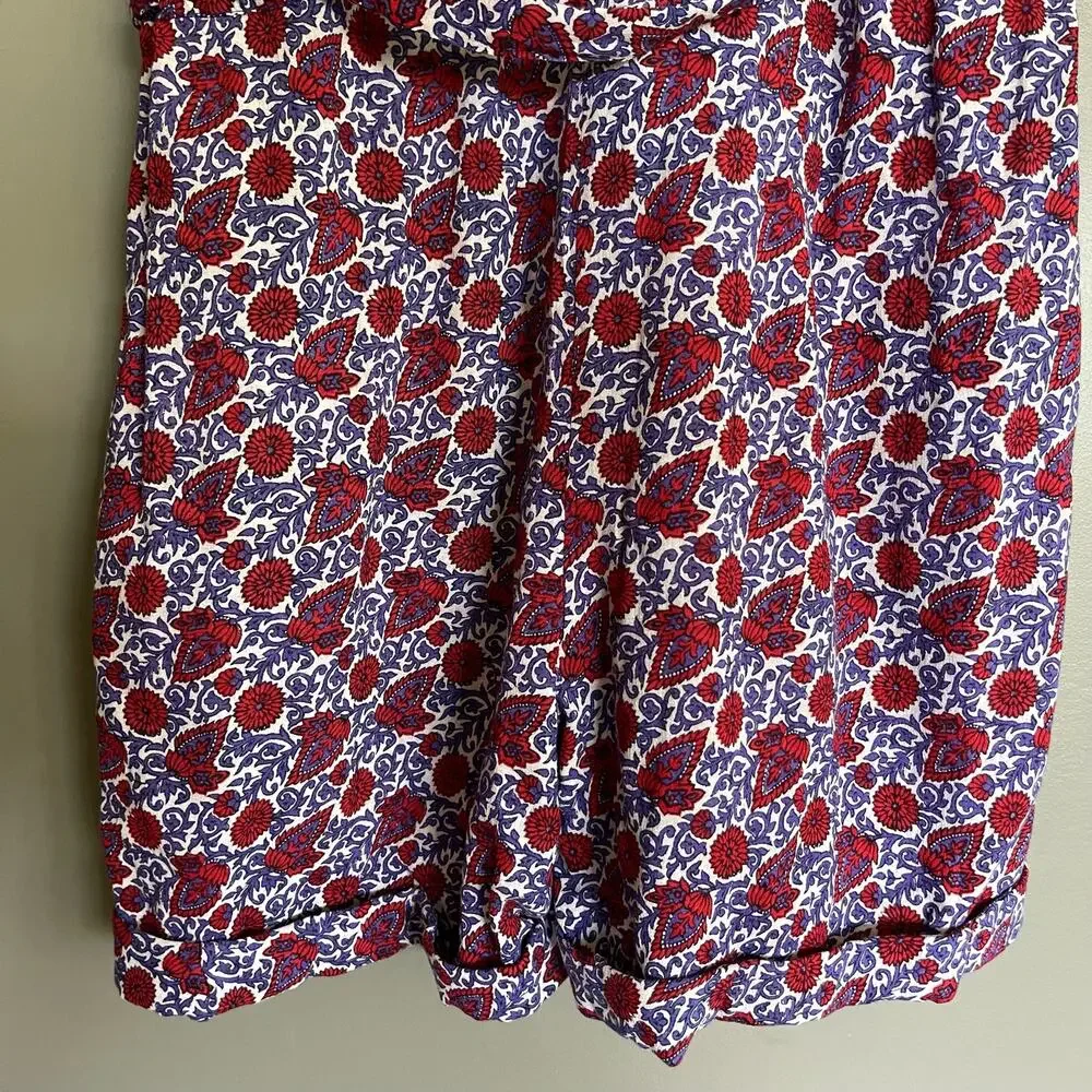 XIRENA Grady Romper Size XS White Blue Red‎ Floral Paisley Lightweight Casual